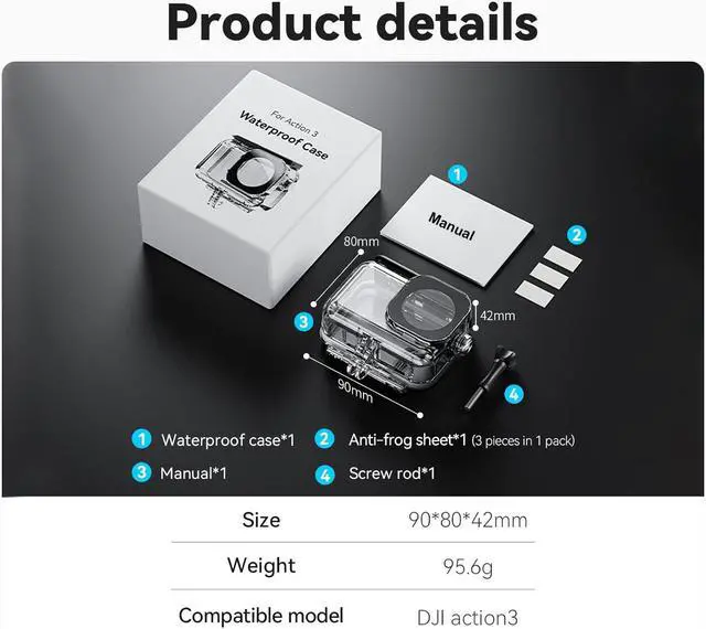 Alt view image 7 of 7 - Waterproof Case for DJI Action 4 Action 3 Camera Accessories, with Anti-Fog Underwater Housing Shell Cage Supports 45M/148FT Deep Diving Scuba Snorkeling Swimming with Quick Release Screw