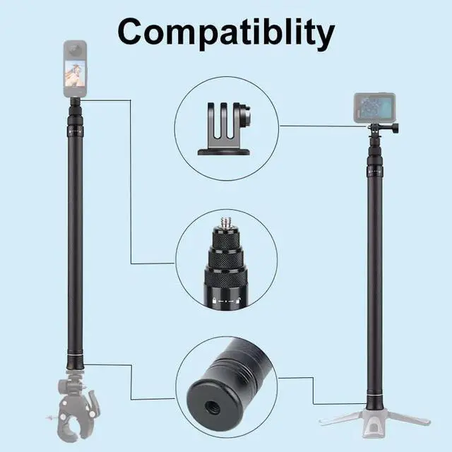 Alt view image 4 of 6 - Selfie Stick Pole Long for GoPro Hero 12 Insta360 (150cm/59 inch), Underwater Waterproof Carbon Fiber Extension Handheld Monopod for Go Pro Max Mini Hero 11 10 9 8 7, Insta 360, DJI Action, AKASO