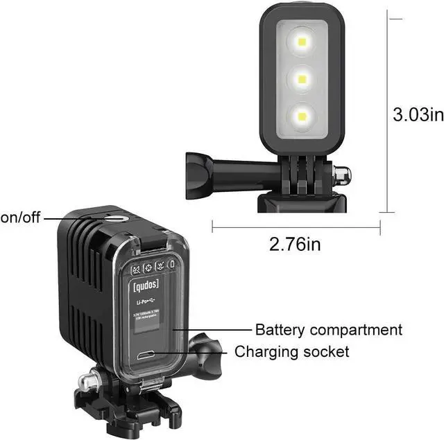 Alt view image 3 of 7 - BONAEVER Diving Light High Power Rechargeable Dimmable Waterproof LED Video Light Fill Night Light for GoPro Hero 12/11/10/9/8/7/5/6/5/4/3+/3/2 Fusion Session SJCAM AKASO DJI OSMO Action Camera
