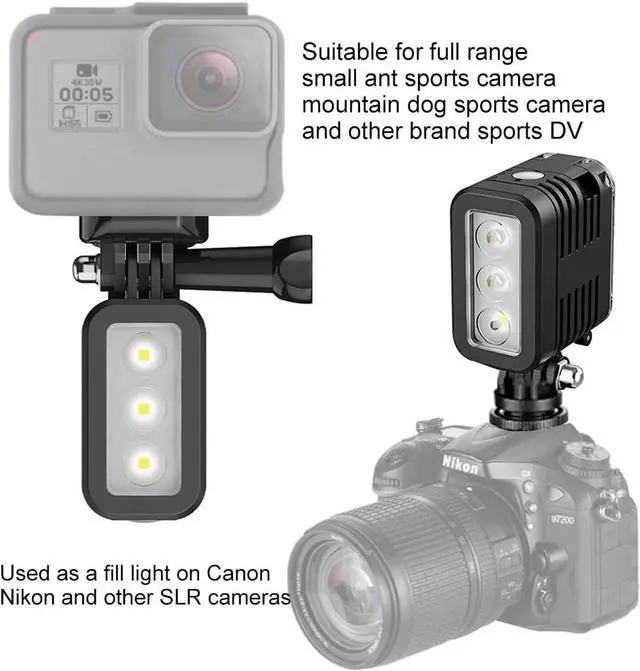 Alt view image 4 of 7 - BONAEVER Diving Light High Power Rechargeable Dimmable Waterproof LED Video Light Fill Night Light for GoPro Hero 12/11/10/9/8/7/5/6/5/4/3+/3/2 Fusion Session SJCAM AKASO DJI OSMO Action Camera