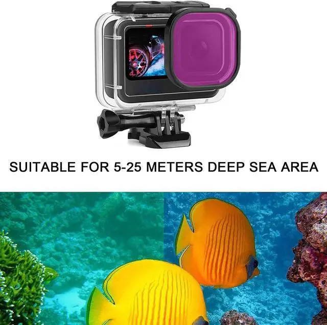Alt view image 4 of 7 - Waterproof Housing for Go Pro Hero 12 Black/Hero 11 Black/Hero 10 Black/Hero 9 Black,Protective 60M/196FT Underwater Dive Case Shell with 3 Pack Filters Accessories