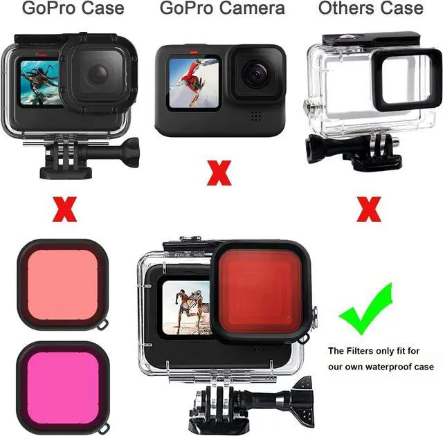Alt view image 6 of 7 - Waterproof Housing for Go Pro Hero 12 Black/Hero 11 Black/Hero 10 Black/Hero 9 Black,Protective 60M/196FT Underwater Dive Case Shell with 3 Pack Filters Accessories