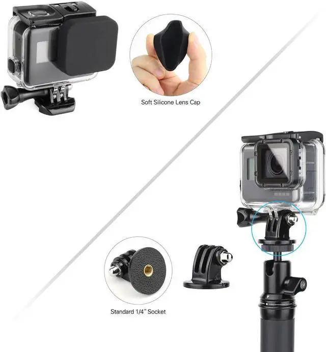 Alt view image 6 of 7 - BONAEVER 45m Underwater Waterproof Dive Housing Case with 3-Pack Dive Filters for GoPro Hero 5 6 7 Black Hero (2018) - Include Backdoor, Quick Release Buckle, Thumb Screw, Tripod Adapter, Lens Cap