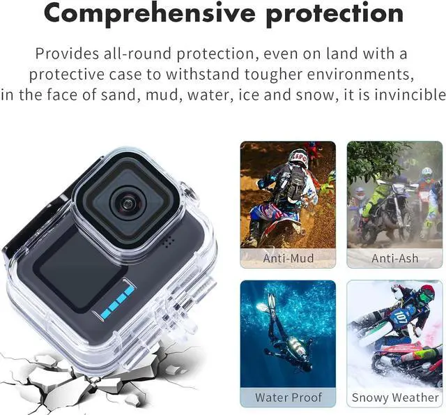 Alt view image 7 of 7 - Waterproof Dive Case Housing for Gopro Hero 13/12/11/10/9 Black Action Camera Accessories with 3 Pack Underwater Filter Diving Protective Shell