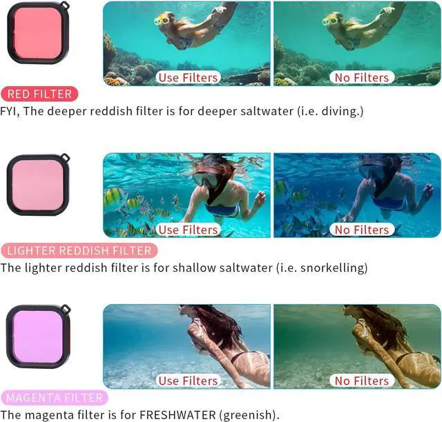 Alt view image 3 of 7 - Waterproof Dive Case Housing for Gopro Hero 13/12/11/10/9 Black Action Camera Accessories with 3 Pack Underwater Filter Diving Protective Shell