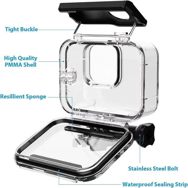 Alt view image 5 of 7 - 196ft/60m Waterproof Housing Case for GoPro Hero 13/12 11 10/9 Black, Protective Underwater Dive Housing Shell with Bracket Accessories for Go Pro Hero13 Hero12 Hero11 Hero10 Hero9 Action Camera