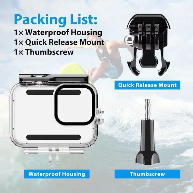 Alt view image 3 of 7 - 196ft/60m Waterproof Housing Case for GoPro Hero 13/12 11 10/9 Black, Protective Underwater Dive Housing Shell with Bracket Accessories for Go Pro Hero13 Hero12 Hero11 Hero10 Hero9 Action Camera