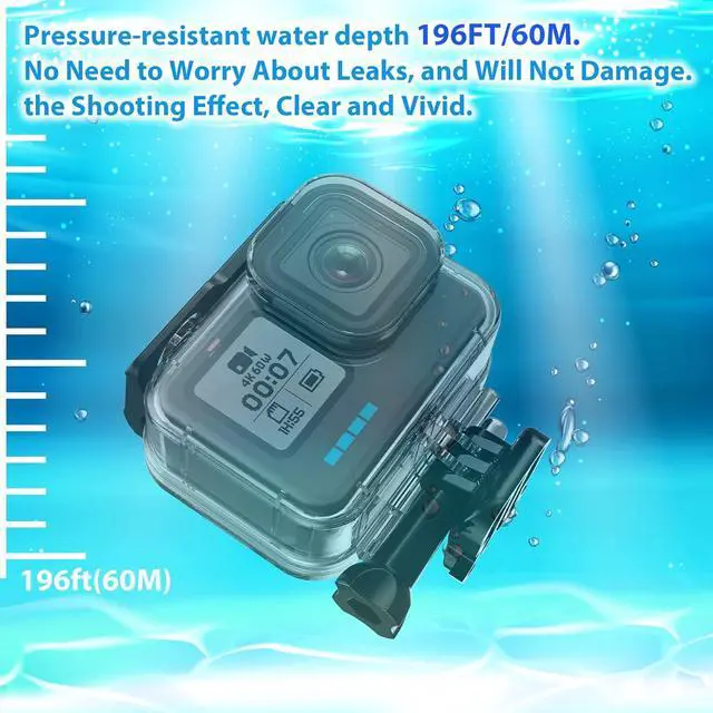 Alt view image 2 of 7 - 196ft/60m Waterproof Housing Case for GoPro Hero 13/12 11 10/9 Black, Protective Underwater Dive Housing Shell with Bracket Accessories for Go Pro Hero13 Hero12 Hero11 Hero10 Hero9 Action Camera