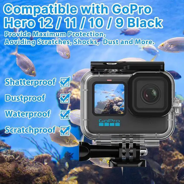 Alt view image 4 of 7 - 196ft/60m Waterproof Housing Case for GoPro Hero 13/12 11 10/9 Black, Protective Underwater Dive Housing Shell with Bracket Accessories for Go Pro Hero13 Hero12 Hero11 Hero10 Hero9 Action Camera