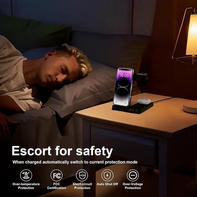 Alt view image 7 of 7 - 6 in 1 Wireless Charging Station for Multiple Devices Apple Samsung, Foldable Charger Stand Dock for iPhone 15 14 13 12 11 8 Pro Max Plus Mini SE XS Max XR X Watch Earphone Galaxy Buds 2 Pro