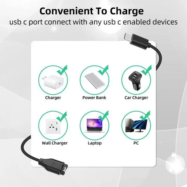 Alt view image 3 of 7 - USB C Charger Compatible with Garmin Watch Charger, 2 Pack Data Sync Charging Cable for Garmin Fenix 7 7S 7X, Fenix 6 6S 6X, Fenix 5 5S 5X Plus, Forerunner 965 945 245 45, Instinct