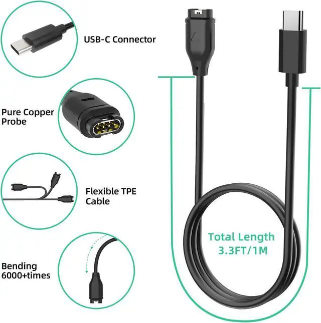Alt view image 5 of 7 - USB C Charger Compatible with Garmin Watch Charger, 2 Pack Data Sync Charging Cable for Garmin Fenix 7 7S 7X, Fenix 6 6S 6X, Fenix 5 5S 5X Plus, Forerunner 965 945 245 45, Instinct