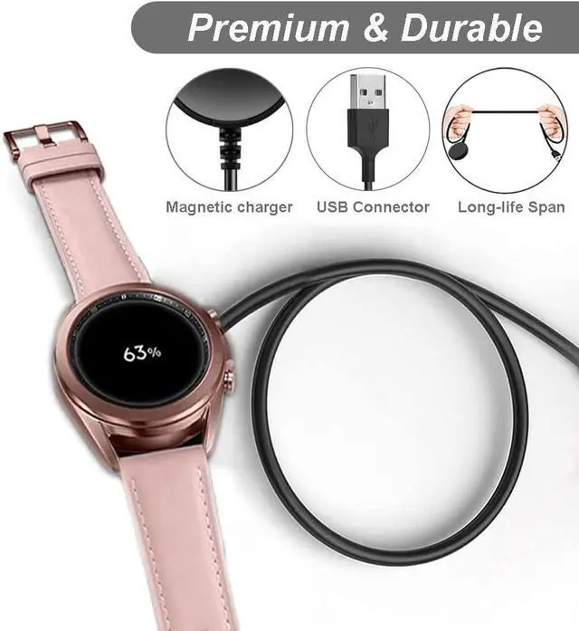 Alt view image 2 of 7 - Charger for Samsung Galaxy Watch 3/Watch 4/Watch 5/Watch 6, Replacement Charging Cable Cord for Samsung Galaxy Watch 6 Classic/5 Pro/4/3/Acitve 2/1 Smart Watch [2-Pack, 3.3ft]
