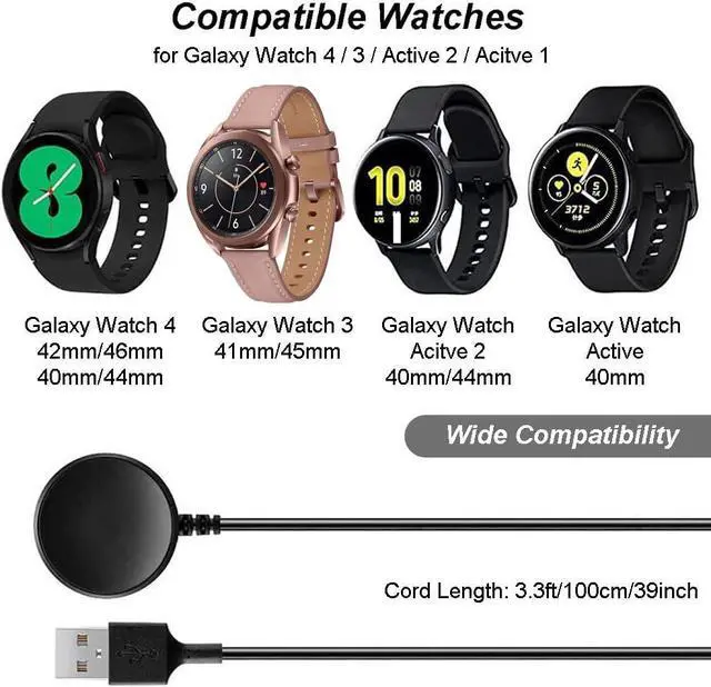 Alt view image 3 of 7 - Charger for Samsung Galaxy Watch 3/Watch 4/Watch 5/Watch 6, Replacement Charging Cable Cord for Samsung Galaxy Watch 6 Classic/5 Pro/4/3/Acitve 2/1 Smart Watch [2-Pack, 3.3ft]