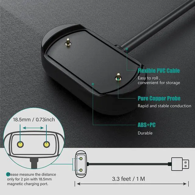 Alt view image 4 of 7 - Charger Compatible with Amazfit GTR 4, GTR 3, GTR 3 Pro, GTS 3, GTS 4, T-Rex 2 (1M,2-Pack)