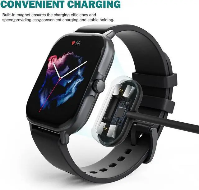 Alt view image 6 of 7 - Charger Compatible with Amazfit GTR 4, GTR 3, GTR 3 Pro, GTS 3, GTS 4, T-Rex 2 (1M,2-Pack)
