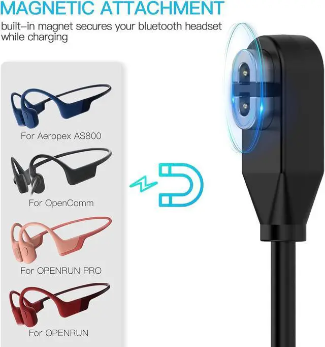 Alt view image 6 of 7 - 2 Pack Compatible for Shokz Charging Cable,Magnetic Charger Cord Compatible for Aftershokz Aeropex AS800,Shokz OpenRun Pro,OpenRun,OpenRun Mini,OpenComm Bone Conduction Headphones