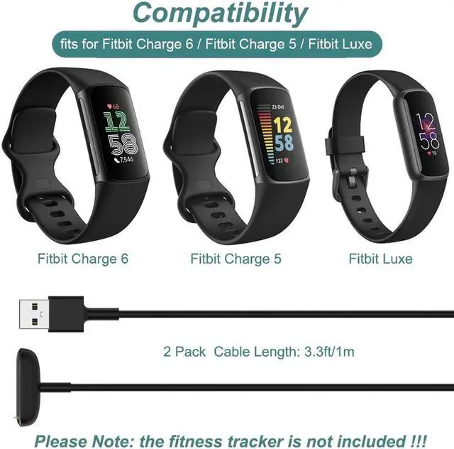 Alt view image 2 of 7 - Charger for Fitbit Charge 5 / Fitbit Charge 6 / Fitbit Luxe, Replacement Charging Cable Cord Accessories for Fitbit Luxe/Charge 5/Charge 6 [2-Pack, 3.3ft/1m]