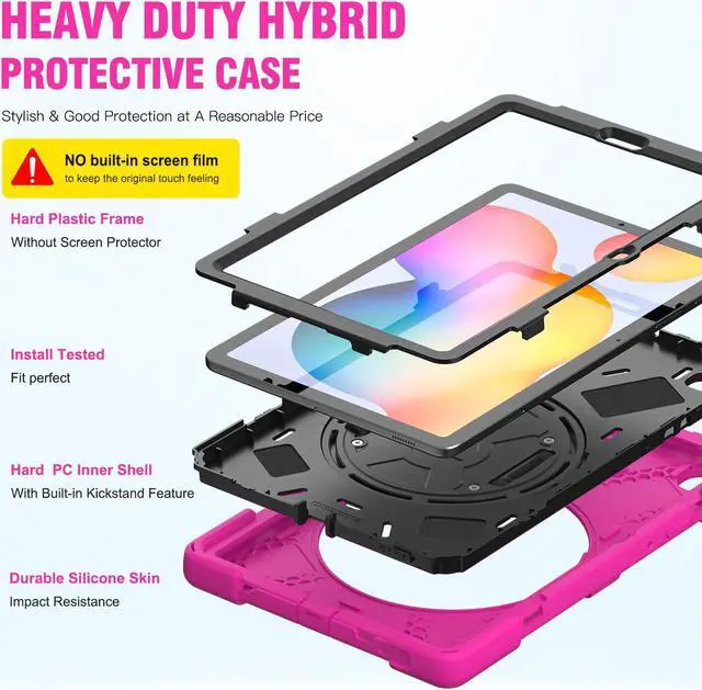 Alt view image 3 of 7 - BONAEVER Case for Samsung Galaxy Tab S6 Lite 10.4 inch 2024 2020 2022 Model SM-P620 SM-P625 SM-P610 SM-P613 SM-P615 SM-P619 Protective Cover with S Pen Holder Stand Hand/Shoulder Strap Rose Red