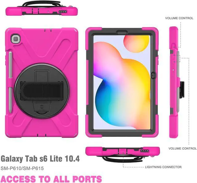 Alt view image 6 of 7 - BONAEVER Case for Samsung Galaxy Tab S6 Lite 10.4 inch 2024 2020 2022 Model SM-P620 SM-P625 SM-P610 SM-P613 SM-P615 SM-P619 Protective Cover with S Pen Holder Stand Hand/Shoulder Strap Rose Red