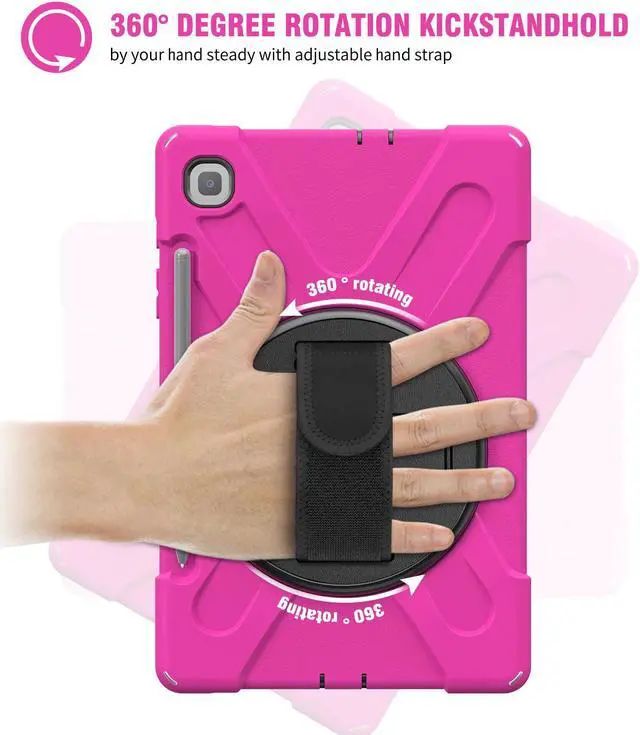 Alt view image 4 of 7 - BONAEVER Case for Samsung Galaxy Tab S6 Lite 10.4 inch 2024 2020 2022 Model SM-P620 SM-P625 SM-P610 SM-P613 SM-P615 SM-P619 Protective Cover with S Pen Holder Stand Hand/Shoulder Strap Rose Red