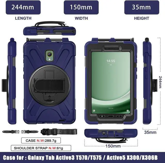 Alt view image 7 of 7 - BONAEVER For Samsung Galaxy Tab Active 3 8.0 inch 2020 Case Model SM-T570 SM-T575 SM-T577 Shockproof Cover with Pencil Holder Stand and le & Shoulder Strap