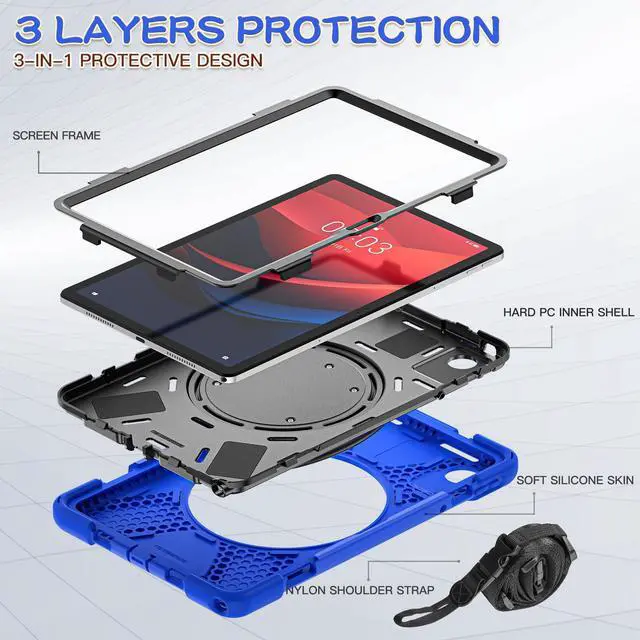 Alt view image 7 of 7 - BONAEVER Case for Lenovo Tab M11 11 inch 2024 Model TB330FU TB330XU TB-331FC Protective Cover with S Pen Holder Stand Hand/Shoulder Strap Blue