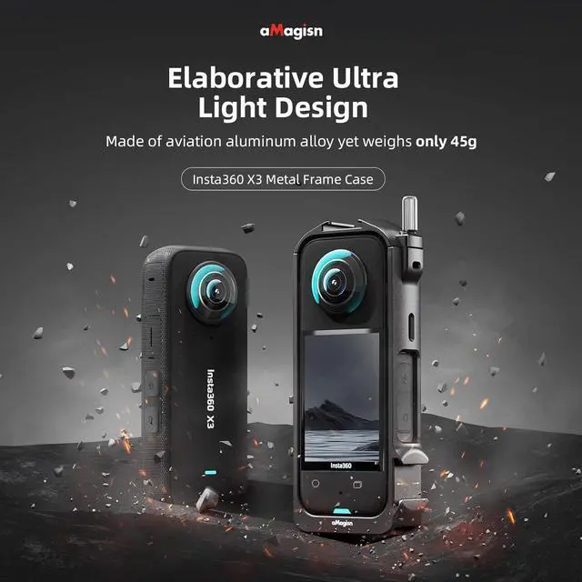 Alt view image 2 of 7 - 360 X3 Aluminium Protective Cage with Sticky Lens Guards Cap and Screen Protector for Insta360 X3,Metal Durable Housing Frame with Cold Shoe Mount,Bundle Accessories for Insta 360 X3