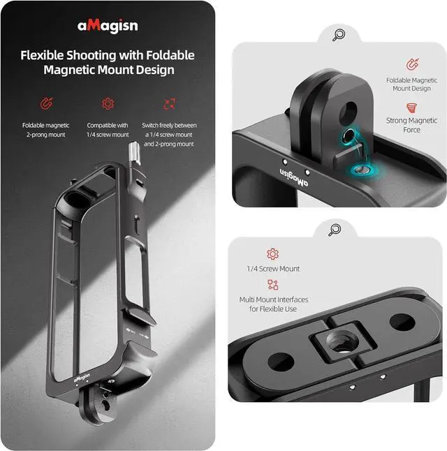 Alt view image 6 of 7 - 360 X3 Aluminium Protective Cage with Sticky Lens Guards Cap and Screen Protector for Insta360 X3,Metal Durable Housing Frame with Cold Shoe Mount,Bundle Accessories for Insta 360 X3