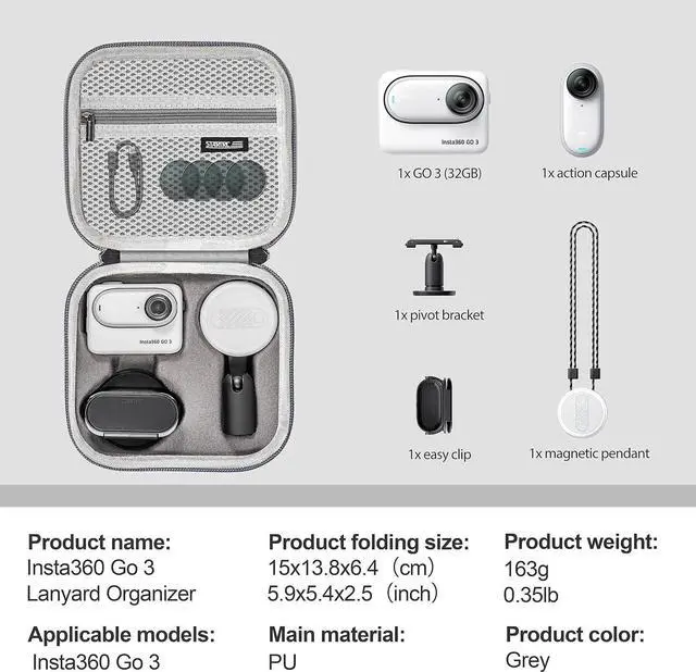 Alt view image 6 of 6 - Carrying Case for Insta360 GO 3 Action, Storage Bag Mini Protective Case Compatible for Insta360 GO 3 Action Camera Accessories
