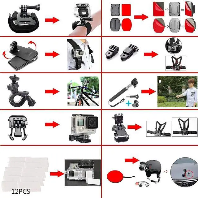 Alt view image 3 of 7 - 60 in 1 Camera Accessories Kit Compatible with GoPro Hero 12 11 10 9 8 7, GoPro Max, GoPro Fusion, DJI Osmo Action, AKASO, APEMAN, Campark, SJCAM