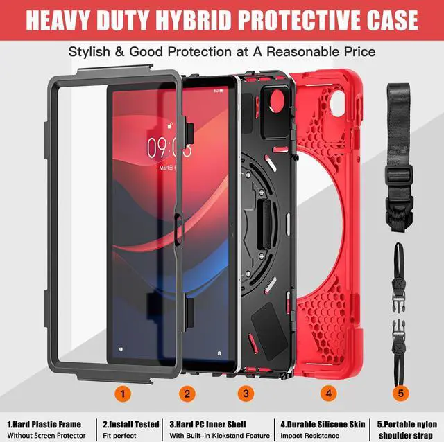 Alt view image 6 of 7 - BONAEVER Case for Lenovo Tab M11 11 inch 2024 Model TB330FU TB330XU TB-331FC Protective Cover with S Pen Holder Stand Hand/Shoulder Strap Red