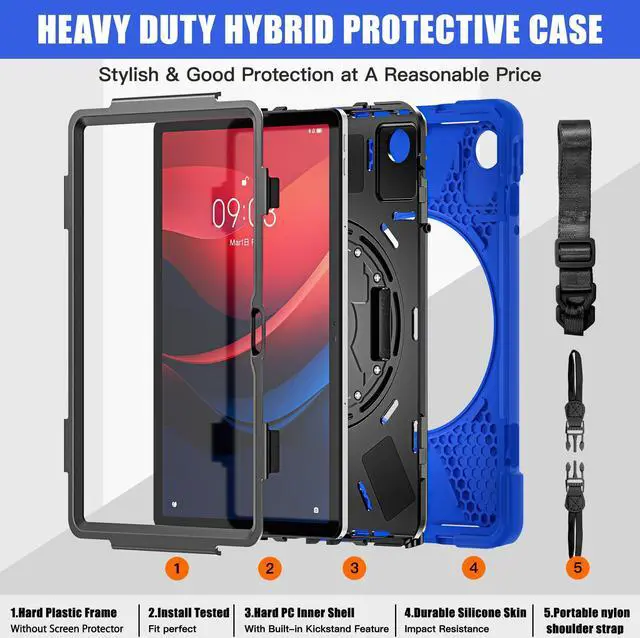 Alt view image 6 of 7 - BONAEVER Case for Lenovo Tab M11 11 inch 2024 Model TB330FU TB330XU TB-331FC Protective Cover with S Pen Holder Stand Hand/Shoulder Strap Blue