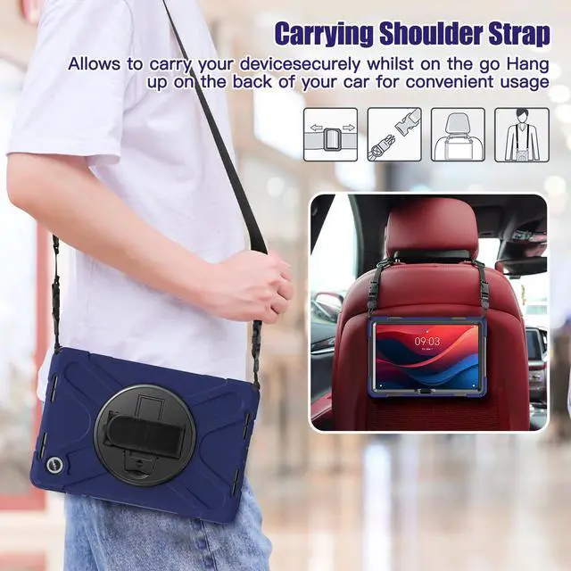 Alt view image 7 of 7 - BONAEVER Case for Lenovo Tab M11 11 inch 2024 Model TB330FU TB330XU TB-331FC Protective Cover with S Pen Holder Stand Hand/Shoulder Strap Navy Blue