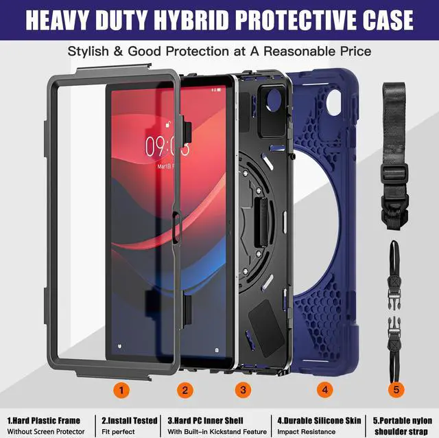 Alt view image 6 of 7 - BONAEVER Case for Lenovo Tab M11 11 inch 2024 Model TB330FU TB330XU TB-331FC Protective Cover with S Pen Holder Stand Hand/Shoulder Strap Navy Blue