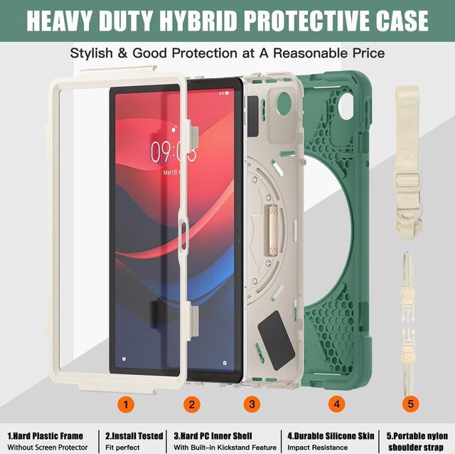 Alt view image 6 of 7 - BONAEVER Case for Lenovo Tab M11 11 inch 2024 Model TB330FU TB330XU TB-331FC Protective Cover with S Pen Holder Stand Hand/Shoulder Strap Dark Green