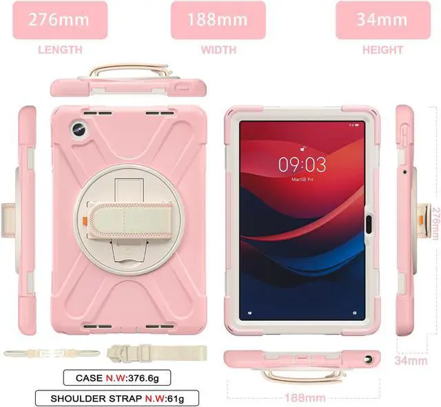 Alt view image 2 of 7 - BONAEVER Case for Lenovo Tab M11 11 inch 2024 Model TB330FU TB330XU TB-331FC Protective Cover with S Pen Holder Stand Hand/Shoulder Strap Pink