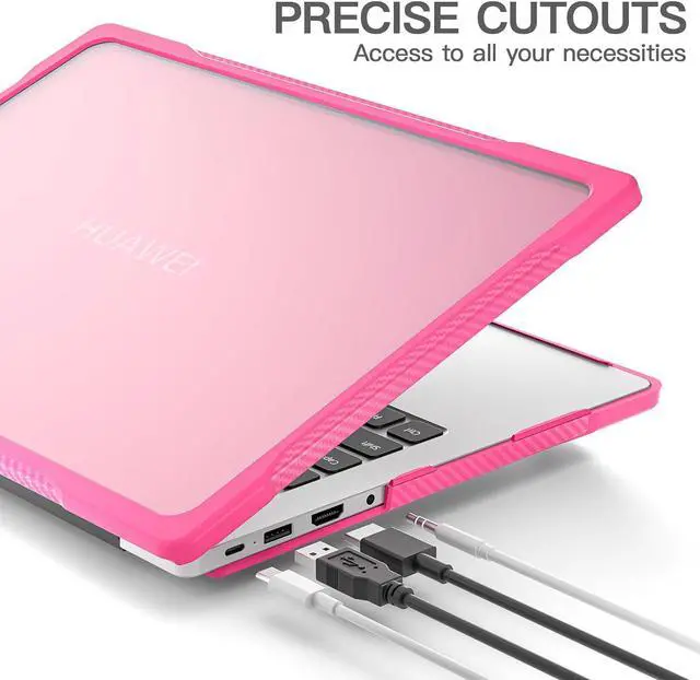 Alt view image 3 of 7 - BONAEVER for Huawei MateBook D14 / D14SE 2023 2024 Case Heavy Duty Rugged Full Shockproof Protective Cover, Dual Layer Laptop Transparent Hard Shell Case with TPU Frame Rose Red