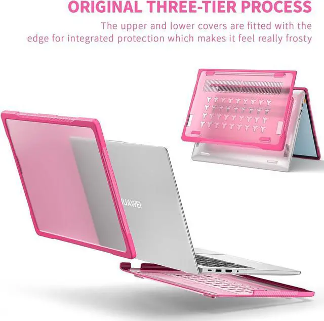 Alt view image 2 of 7 - BONAEVER for Huawei MateBook D14 / D14SE 2023 2024 Case Heavy Duty Rugged Full Shockproof Protective Cover, Dual Layer Laptop Transparent Hard Shell Case with TPU Frame Rose Red
