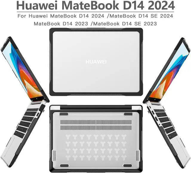 Alt view image 6 of 7 - BONAEVER for Huawei MateBook D14 / D14SE 2023 2024 Case Heavy Duty Rugged Full Shockproof Protective Cover, Dual Layer Laptop Transparent Hard Shell Case with TPU Frame Clear