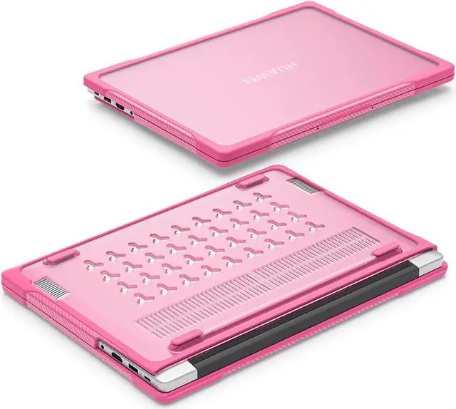 Alt view image 6 of 7 - BONAEVER for Huawei MateBook D14 / D14SE 2023 2024 Case Heavy Duty Rugged Full Shockproof Protective Cover, Dual Layer Laptop Transparent Hard Shell Case with TPU Frame Rose Red