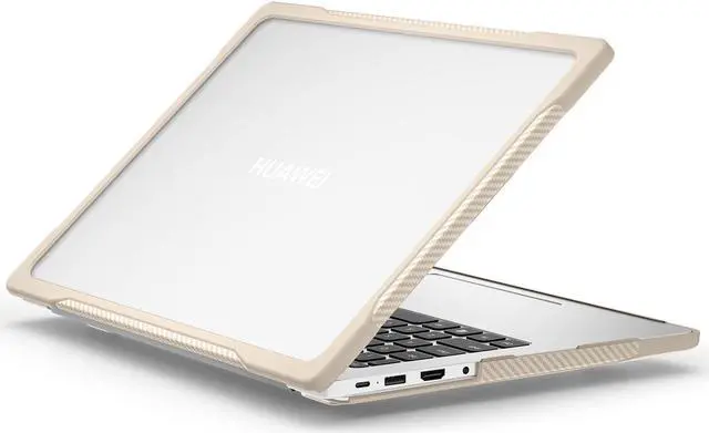 Main image of BONAEVER for Huawei MateBook D14 / D14SE 2023 2024 Case Heavy Duty Rugged Full Shockproof Protective Cover, Dual Layer Laptop Transparent Hard Shell Case with TPU Frame Khaki