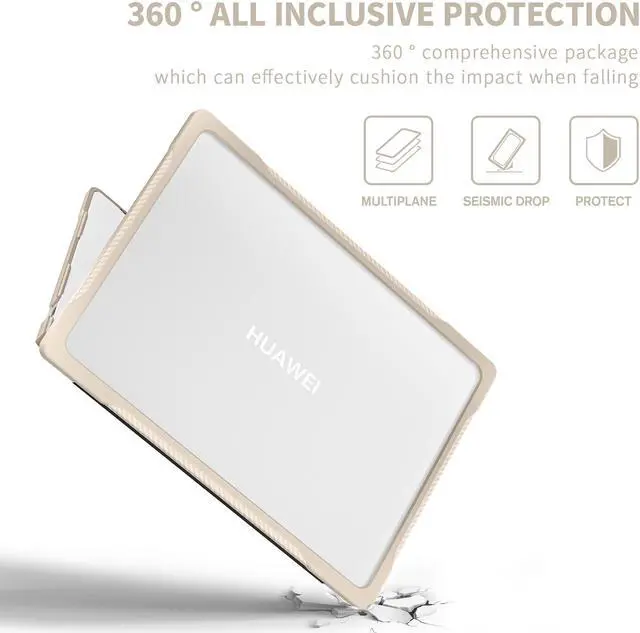 Alt view image 5 of 7 - BONAEVER for Huawei MateBook D14 / D14SE 2023 2024 Case Heavy Duty Rugged Full Shockproof Protective Cover, Dual Layer Laptop Transparent Hard Shell Case with TPU Frame Khaki