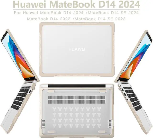 Alt view image 3 of 7 - BONAEVER for Huawei MateBook D14 / D14SE 2023 2024 Case Heavy Duty Rugged Full Shockproof Protective Cover, Dual Layer Laptop Transparent Hard Shell Case with TPU Frame Khaki