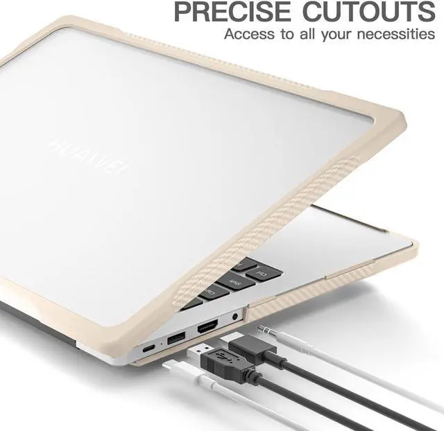 Alt view image 6 of 7 - BONAEVER for Huawei MateBook D14 / D14SE 2023 2024 Case Heavy Duty Rugged Full Shockproof Protective Cover, Dual Layer Laptop Transparent Hard Shell Case with TPU Frame Khaki