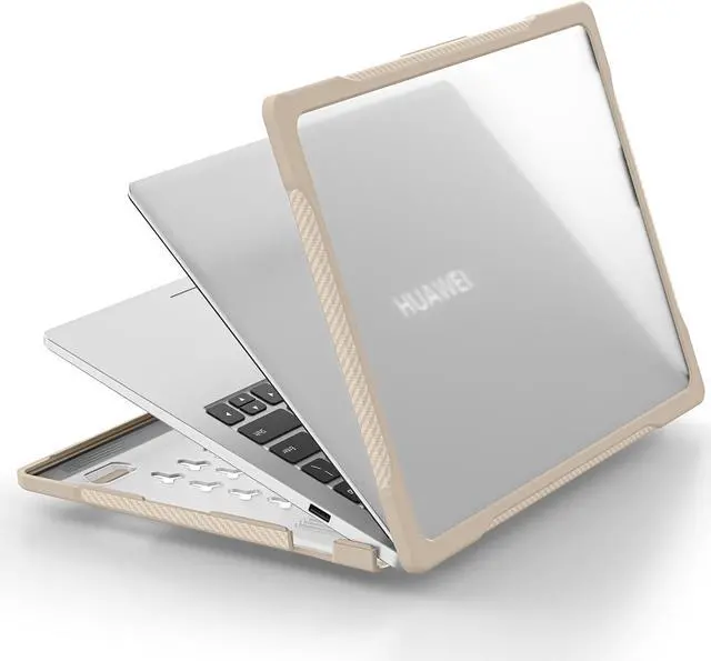 Alt view image 2 of 7 - BONAEVER for Huawei MateBook D14 / D14SE 2023 2024 Case Heavy Duty Rugged Full Shockproof Protective Cover, Dual Layer Laptop Transparent Hard Shell Case with TPU Frame Khaki