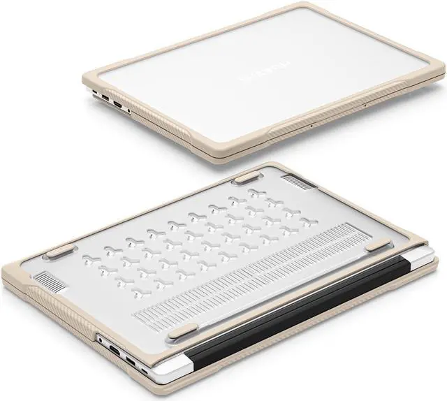 Alt view image 7 of 7 - BONAEVER for Huawei MateBook D14 / D14SE 2023 2024 Case Heavy Duty Rugged Full Shockproof Protective Cover, Dual Layer Laptop Transparent Hard Shell Case with TPU Frame Khaki