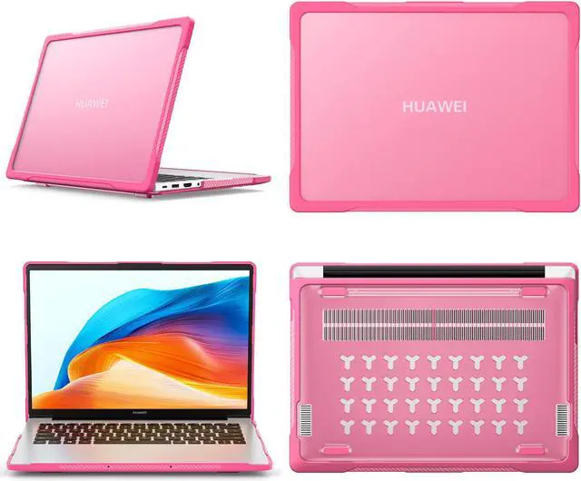 Alt view image 7 of 7 - BONAEVER for Huawei MateBook D14 / D14SE 2023 2024 Case Heavy Duty Rugged Full Shockproof Protective Cover, Dual Layer Laptop Transparent Hard Shell Case with TPU Frame Rose Red