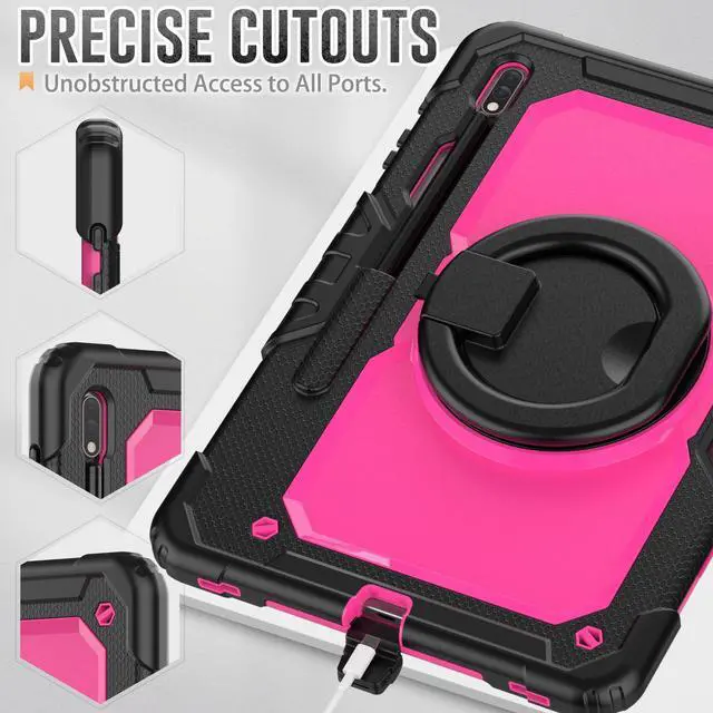 Alt view image 6 of 7 - BONAEVER Case for 12.4 inch Samsung Galaxy Tab S8 Plus 2022/ S7 FE 2021/ S7 Plus 2020 Protective Cover with Screen Protector Pen Holder Hand/Shoulder Strap Stylus Pen Rose Red