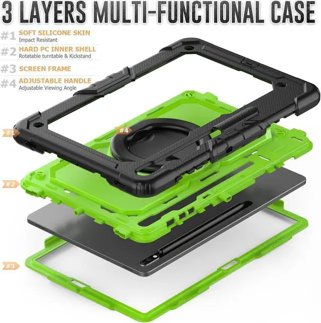 Alt view image 5 of 7 - BONAEVER Case for 12.4 inch Samsung Galaxy Tab S8 Plus 2022/ S7 FE 2021/ S7 Plus 2020 Protective Cover with Screen Protector Pen Holder Hand/Shoulder Strap Stylus Pen Green